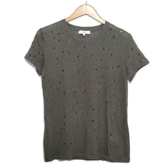 IRO Tops - IRO Linen Distressed Crewneck Top Short Sleeve Gray T Shirt Casual Urban Boho XS